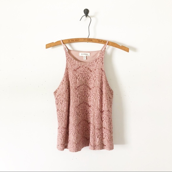 Monteau Tops - 5/$25 Monteau Blush Lace Crop Top Tank Top